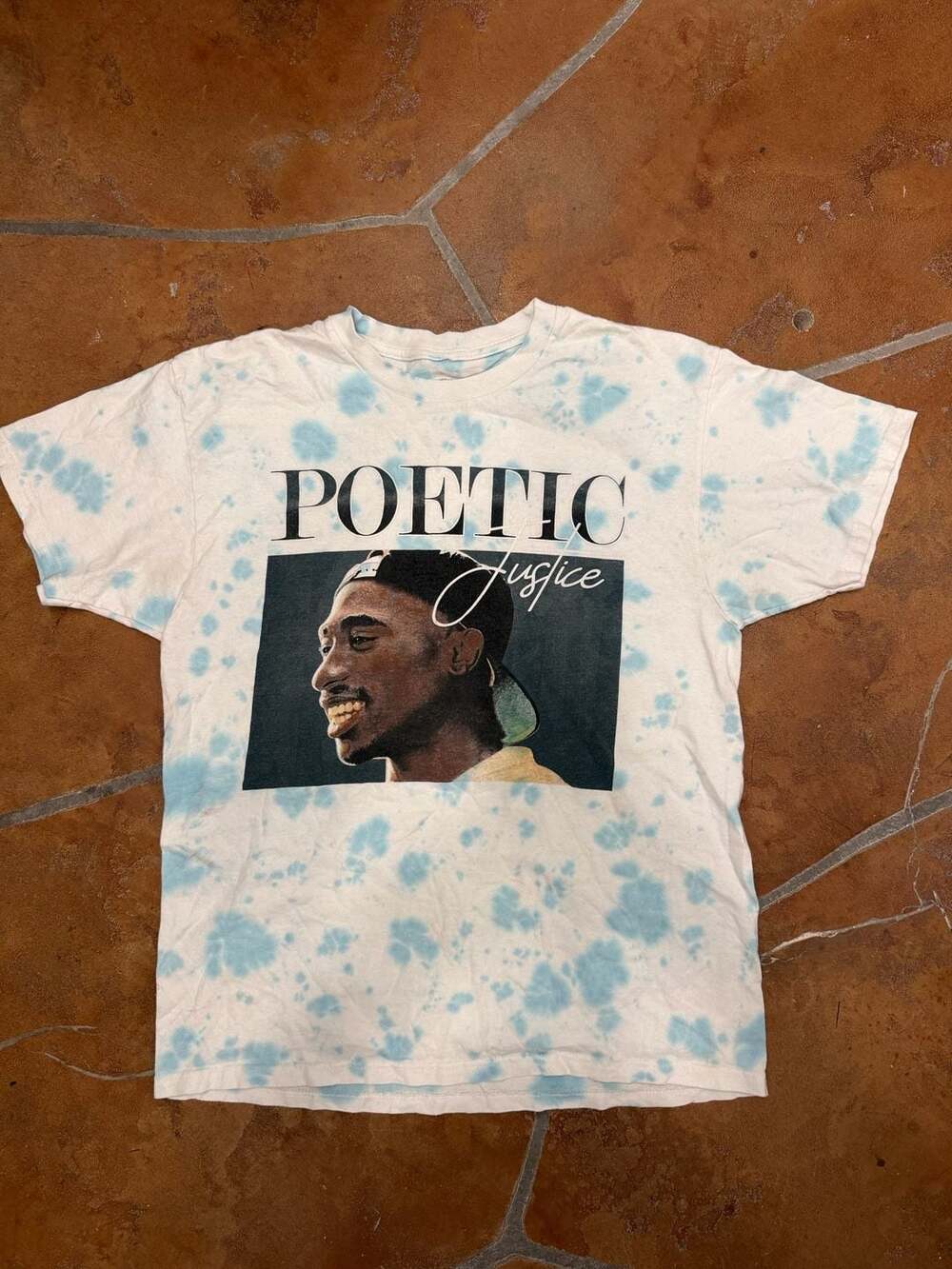 Vintage 90s Poetic Justice Tupac Shakur Graphic T-Shirt Blue Tie Dye